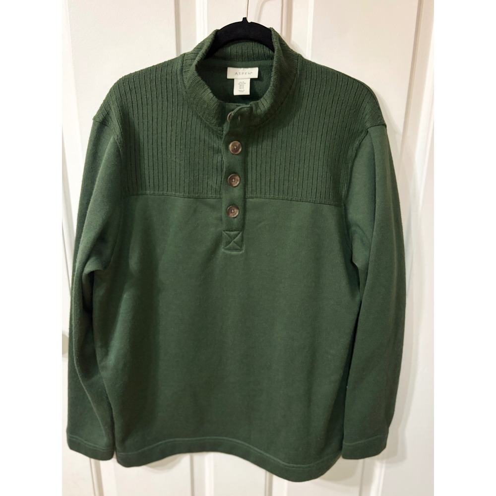 Aspen | Mock Neck Henley Pullover Sweater | XL || Green|